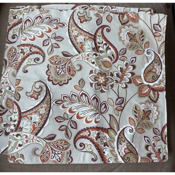 Cynthia Rowley Placemats Square Set Of 2 Flowers Paisley Fall Autumn Orange Tan - Picture 1 of 5